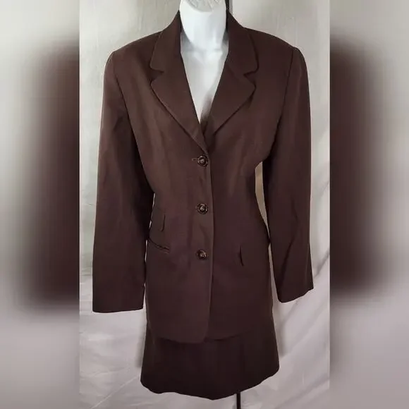 Vintage Talbots Brown 100% Wool Blazer and Short Skirt Suit Set – Size 8 - Picture 2 of 14